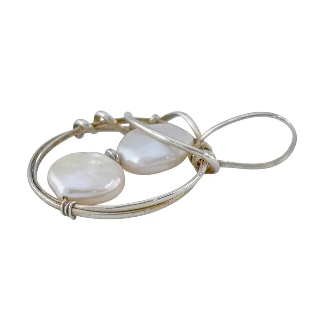Vintage Sterling Silver 925 Wire Wrapped Pearl Pendant